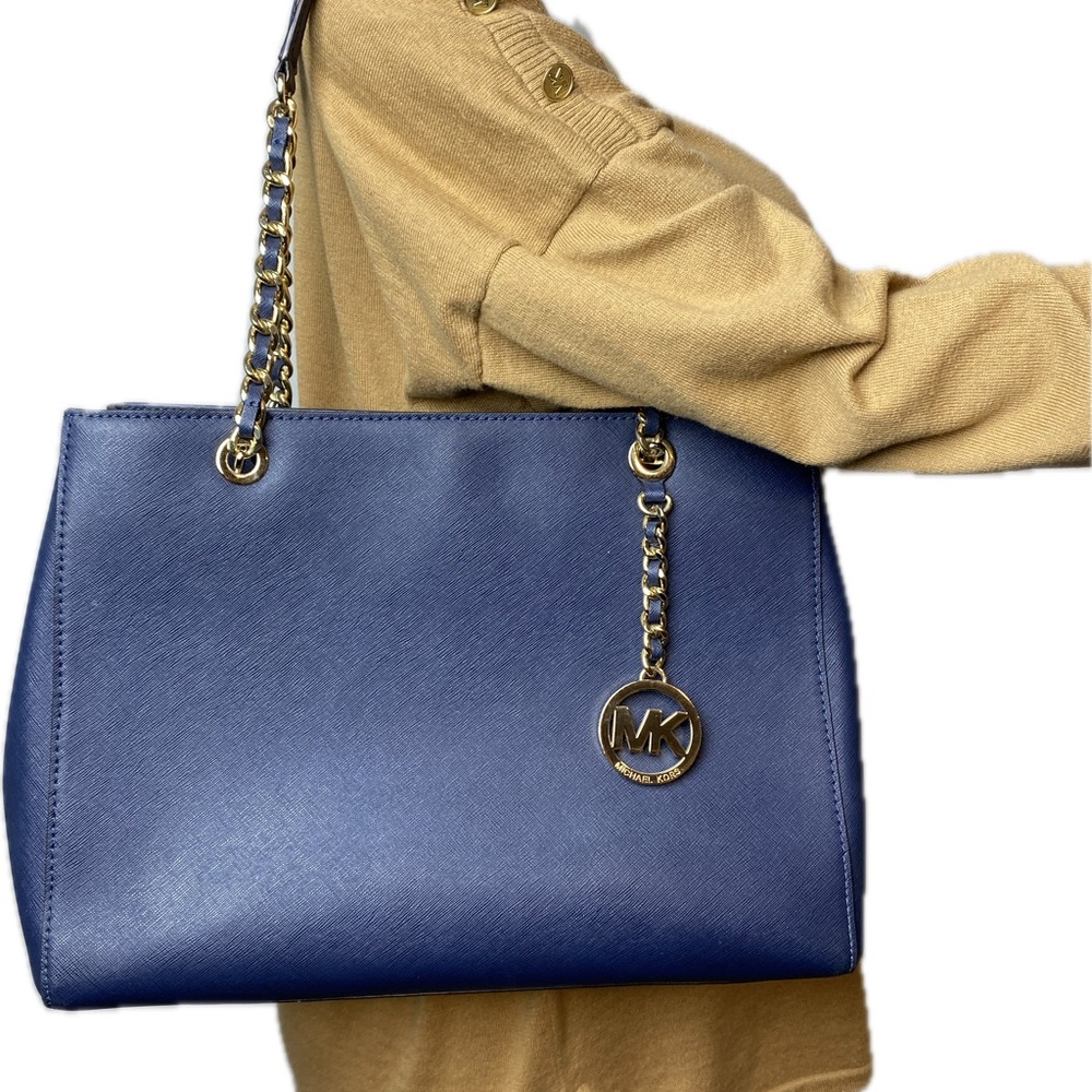 Michael Kors Blue Leather Tote Bag
